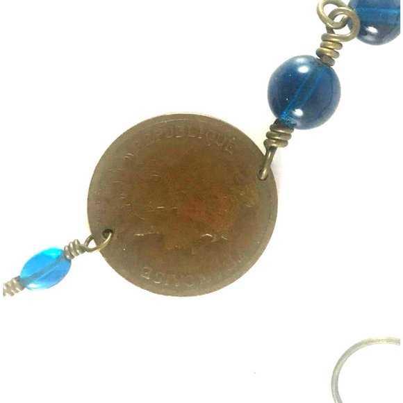 Handmade Glass Bead and wire Sun Catcher with France 1916 10 Centime Coin - Picture 4 of 4